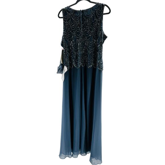 J KARA sz 18 2x plus Blue Sleeveless JEWEL Neck Maxi Sheath Formal Dress NWT B35 - Picture 3 of 10